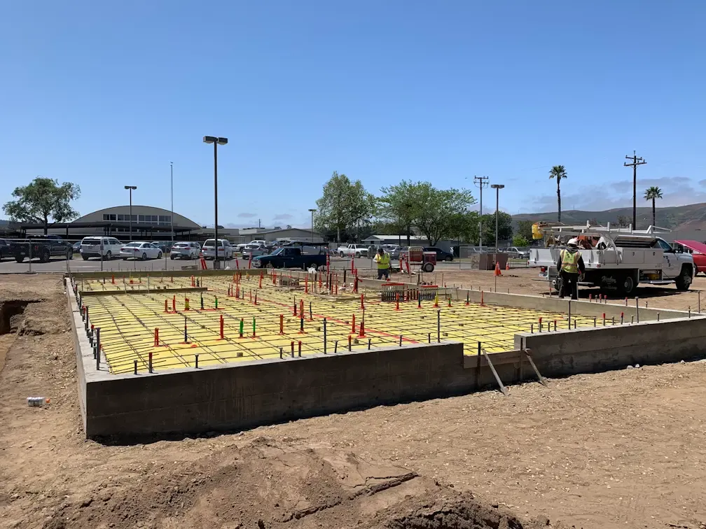 Building foundation installation for new Admin building with vapor barrier and reinforced at Orcutt Jr. High in Santa Maria, CA