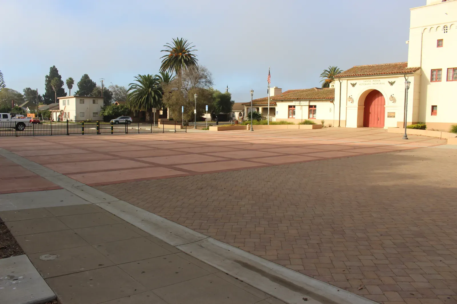 Integral color concrete finish at the Santa Maria Veterans Memorial Building in Santa Maria, CA