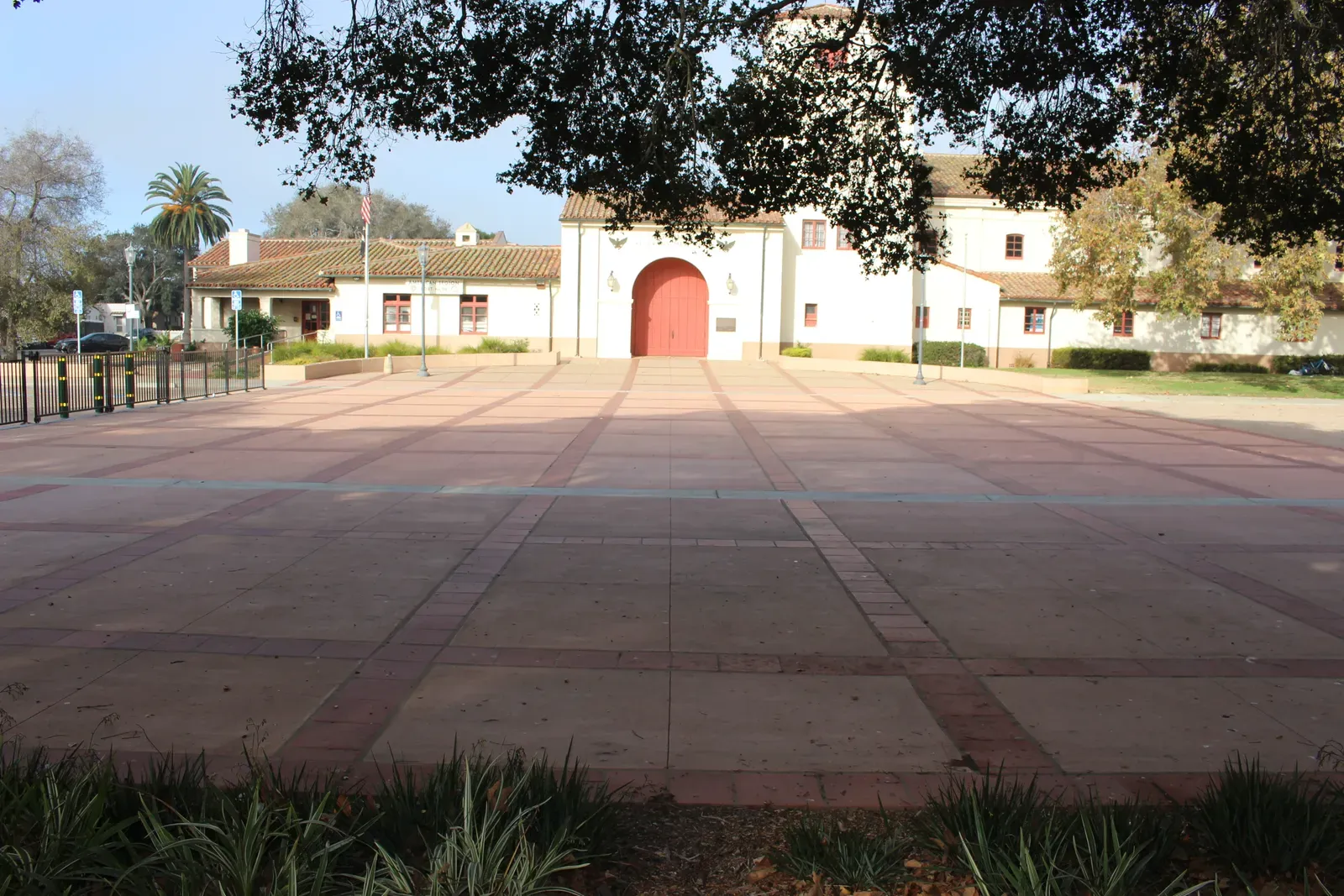 Integral color concrete finish at the Santa Maria Veterans Memorial Building in Santa Maria, CA